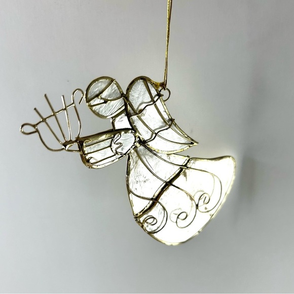 Vintage Capiz Shell Harp Angel Christmas Ornament - Picture 6 of 6